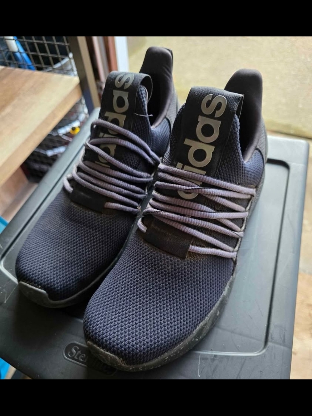 adidas Men's Dark Black Knit Sneakers with Light Gray Laces